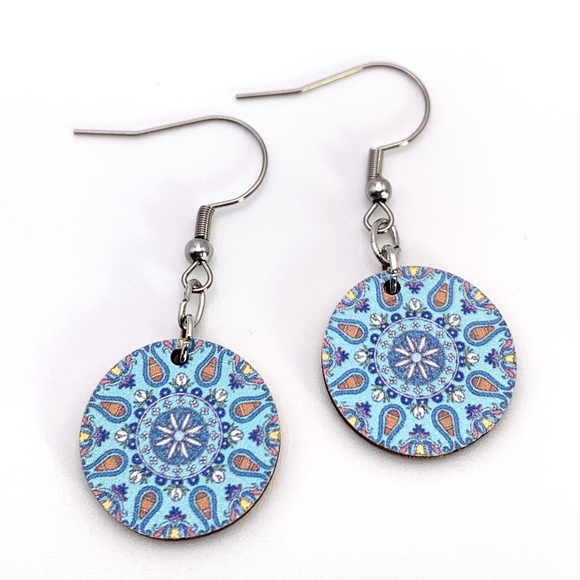 Boho Wooden Mandela Earrings - Picture 3 of 5